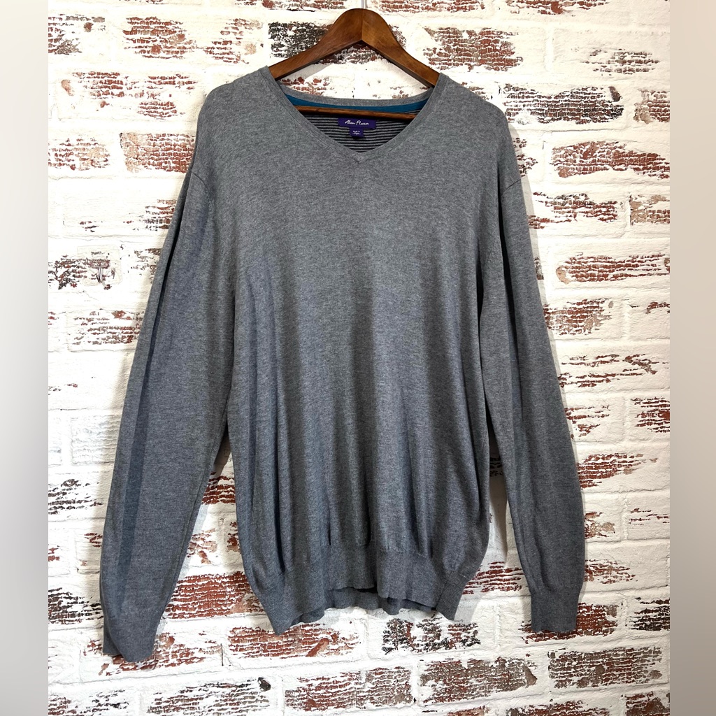 Alan Flusser Pullover Sweater V Neck Cotton Wool Cashmere Modal Blend Sz L